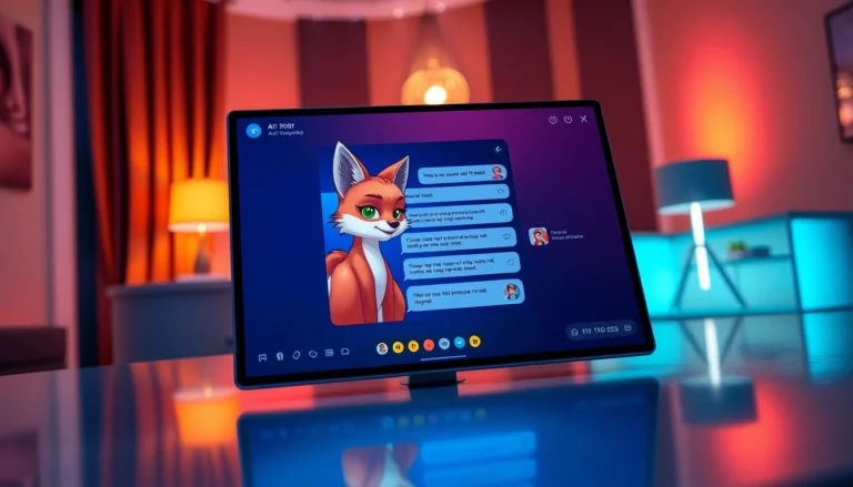 Close-up of an AI adult chat interface with animated character avatars and visual replies in a warm, inviting setting.