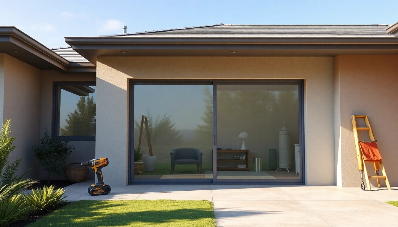 Replace a sliding glass door with a sleek, energy-efficient unit in a bright modern living space.